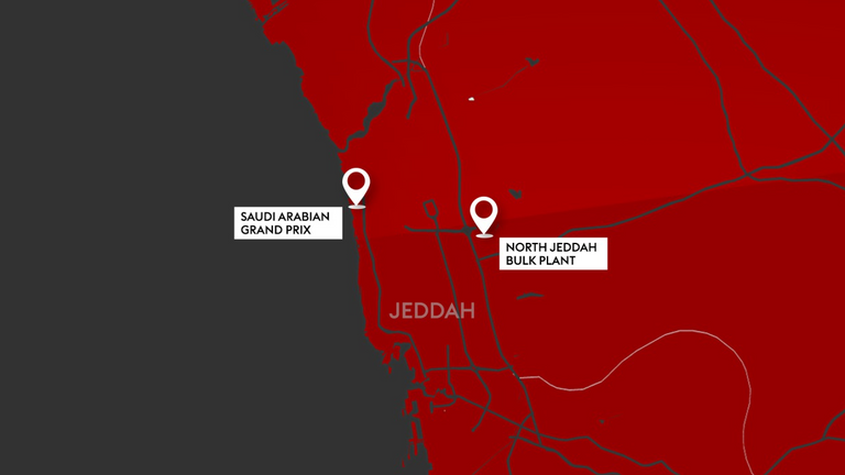 The fire at the North Jeddah Bulk Plant happened around seven miles from the Jeddah circuit 