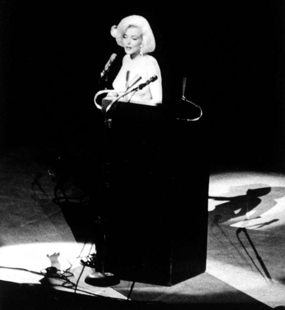 Marilyn Monroe singing Happy Birthday at the Democratic rally for President John F. Kennedy's birthday.  