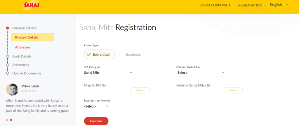 Sahaj Mitra Registration process