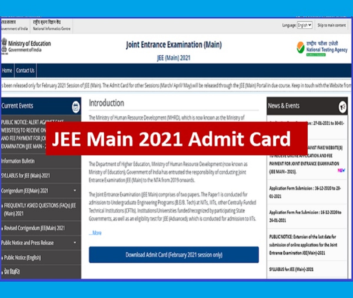 JEE Main Admit Card Link